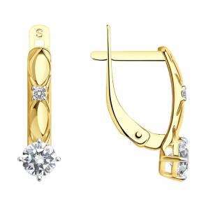 Серьги из лимонного золота SOKOLOV с фианитом 027584-2 фото