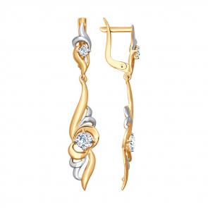 Золотые серьги SOKOLOV с фианитом 027616 фото