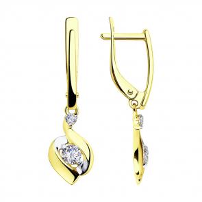 Серьги из лимонного золота SOKOLOV с фианитом 028148-2 фото