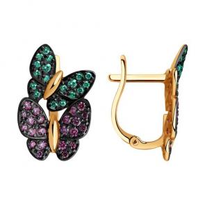Золотые серьги SOKOLOV с фианитом и Swarovski 028676 фото