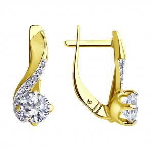 Серьги из лимонного золота SOKOLOV с фианитом 028745-2 фото