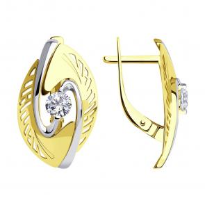 Серьги из лимонного золота SOKOLOV с фианитом 028888-2 фото