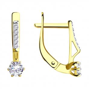 Серьги из лимонного золота SOKOLOV с фианитом 028991-2 фото