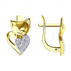 Серьги из лимонного золота SOKOLOV с фианитом 029265-2 фото