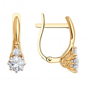 Золотые серьги Крылья SOKOLOV с фианитом 029369 фото