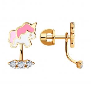 Золотые серьги-трансформеры SOKOLOV с фианитом и эмалью 029495 фото