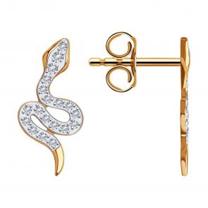 Золотые серьги Символ года Змея SOKOLOV с фианитом 029770 фото