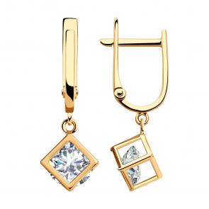 Золотые серьги SOKOLOV с подвижным фианитом 029780 фото