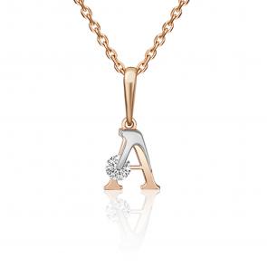 Подвеска-буква А из комбинированного золота Platina с фианитом 03-3119-А-401-1111 фото