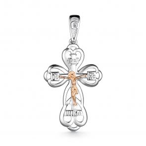 Серебряная подвеска-крест АЛЬКОР с золотой накладкой и бриллиантом 03-3402/000Б-00 фото
