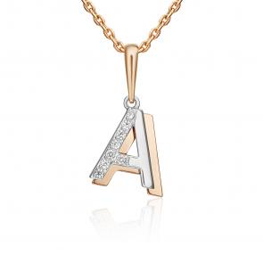 Подвеска-буква А из комбинированного золота Platina с фианитом 03-3418-А-401-1111 фото