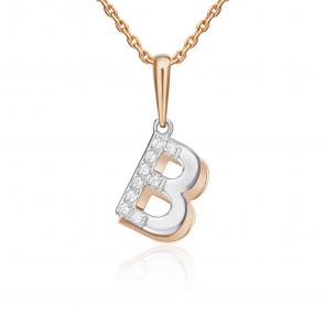 Подвеска-буква В из комбинированного золота Platina с фианитом 03-3418-В-401-1111 фото