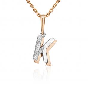 Подвеска-буква К из комбинированного золота Platina с фианитом 03-3418-К-401-1111 фото