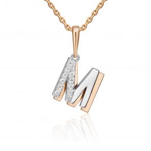 Подвеска-буква М из комбинированного золота Platina с фианитом 03-3418-М-401-1111 фото