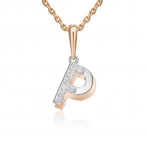 Подвеска-буква Р из комбинированного золота Platina с фианитом 03-3418-Р-401-1111 фото