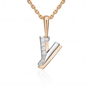 Подвеска-буква У из комбинированного золота Platina с фианитом 03-3418-У-401-1111 фото