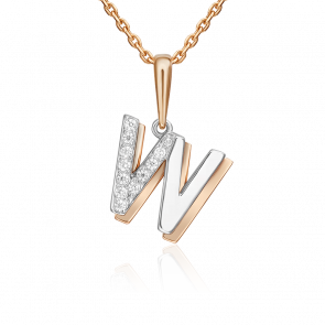 Подвеска-буква W из комбинированного золота Platina с фианитом 03-3419-W-401-1111 фото