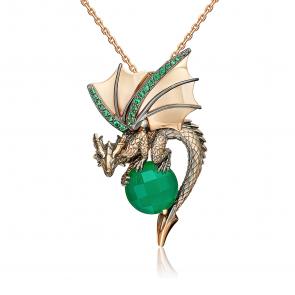 Золотая подвеска Символ года Дракон Platina с фианитом и халцедоном 03-3489-00-275-1110 фото