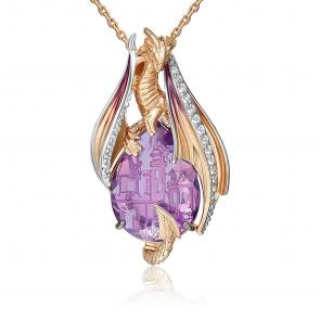 Золотая подвеска Символ года Дракон Platina с аметистом, топазом и эмалью 03-3499-00-225-1110 фото
