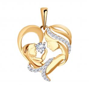 Золотая подвеска Мать и дитя Золотые узоры с цирконием 03-3550 фото