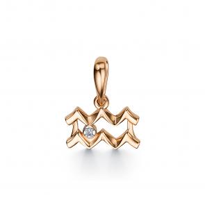 Подвеска из золочёного серебра Знак зодиака Водолей АЛЬКОР с бриллиантом 03-3553/000Б-06 фото