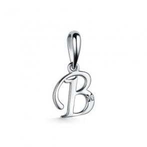 Серебряная подвеска-буква В АЛЬКОР с бриллиантом 03-3575/000Б-00 фото