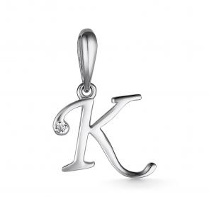 Серебряная подвеска-буква К АЛЬКОР с бриллиантом 03-3580/000Б-00 фото