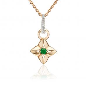 Золотая подвеска Platina с бриллиантом и изумрудом 03-3622-00-106-1110 фото