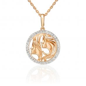 Золотая подвеска Знак зодиака Близнецы Platina с фианитом 03-3641-02-401-1110 фото