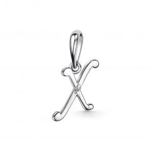 Серебряная подвеска-буква Х АЛЬКОР с бриллиантом 03-3992/000Б-00 фото