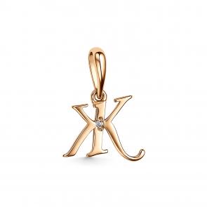 Подвеска-буква из золочёного серебра Ж АЛЬКОР с бриллиантом 03-3996/000Б-06 фото