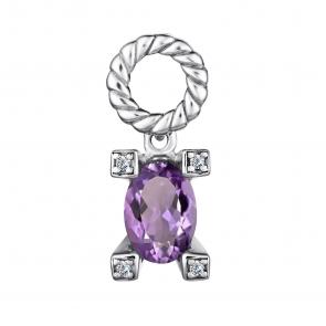 Серебряная подвеска АЛЬКОР с фианитом и аметистом 03-4004/00АМ-00 фото
