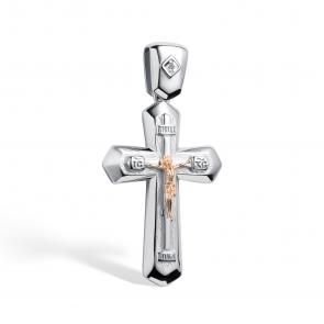 Серебряная подвеска-крест АЛЬКОР с золотой накладкой и бриллиантом 03-4076/000Б-00 фото