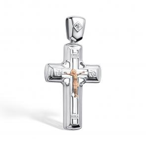 Серебряная подвеска-крест АЛЬКОР с золотой накладкой и бриллиантом 03-4077/000Б-00 фото