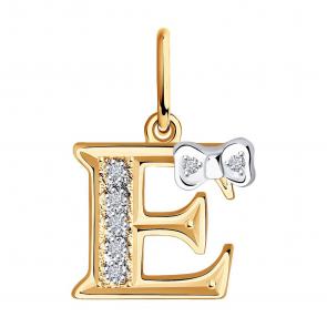 Золотая подвеска-буква Е SOKOLOV с фианитом 030654 фото