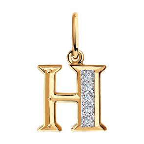 Золотая подвеска-буква Н SOKOLOV с фианитом 031099 фото