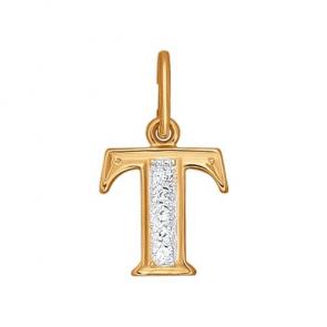 Золотая подвеска-буква Т SOKOLOV с фианитом 031102 фото