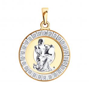 Золотая подвеска Знак зодиака Водолей SOKOLOV с фианитом 032501 фото
