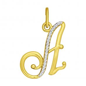 Подвеска-буква А из лимонного золота SOKOLOV с фианитом 034526-2 фото