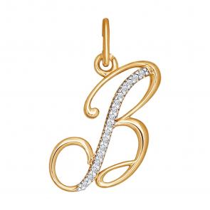 Золотая подвеска-буква В SOKOLOV с фианитом 034527 фото