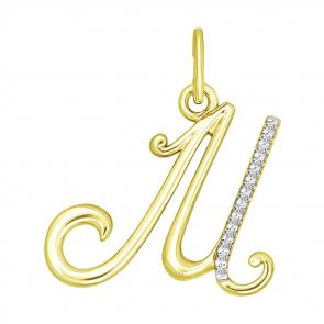 Подвеска-буква М из лимонного золотаSOKOLOV с фианитом 034535-2 фото