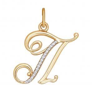 Золотая подвеска-буква П SOKOLOV с фианитом 034538 фото