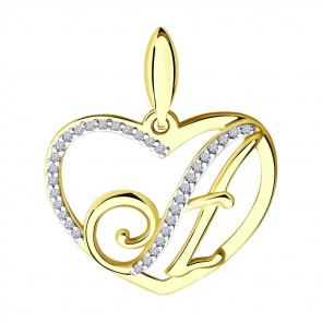 Золотая подвеска-буква А SOKOLOV с фианитом 034649-2 фото