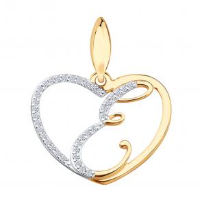 Золотая подвеска-буква Е SOKOLOV с фианитом 034653 фото