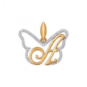Золотая подвеска-буква А SOKOLOV с фианитом 034684 фото