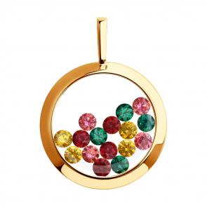 Золотая подвеска SOKOLOV с подвижным фианитом и минеральным стеклом 034925 фото