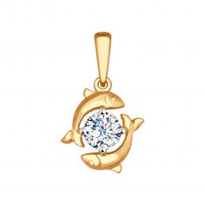 Золотая подвеска Знак зодиака Рыбы SOKOLOV с фианитом 034971 фото
