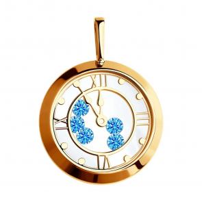 Золотая подвеска SOKOLOV с подвижным фианитом и минеральным стеклом 035078 фото