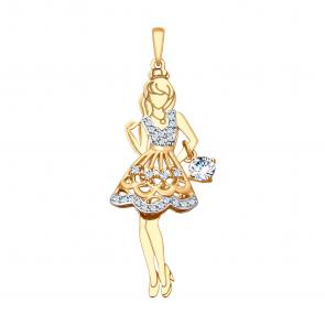 Золотая подвеска SOKOLOV с подвижным фианитом 035317 фото