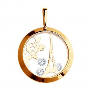 Золотая подвеска SOKOLOV с подвижным фианитом Swarovski и минеральным стеклом 035322 фото